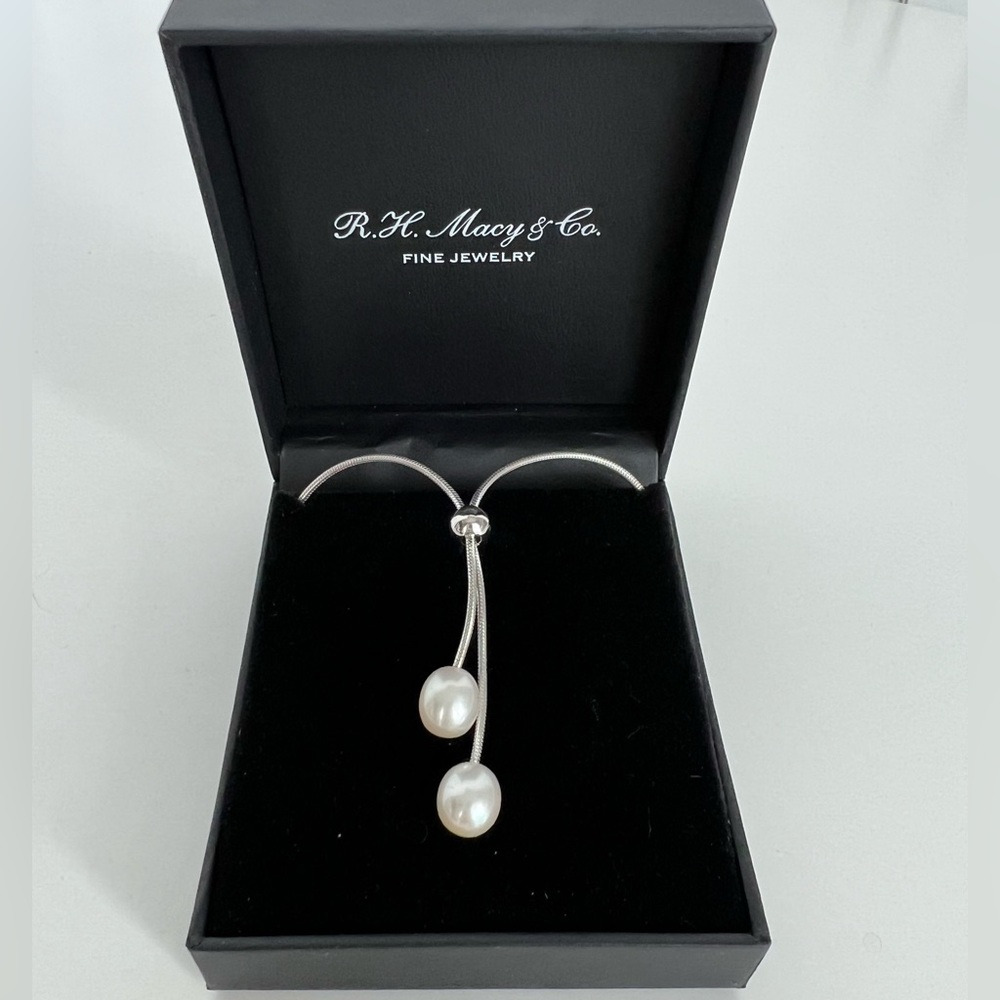 Dangling Cultured Pearl Bolo Style Necklace